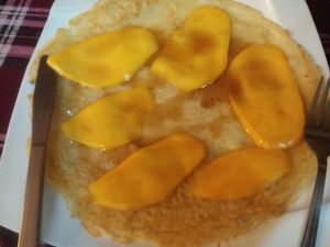 Vegan mango crepe with maple syrup at Bookworm's Coffee in Ho Chi Minh City