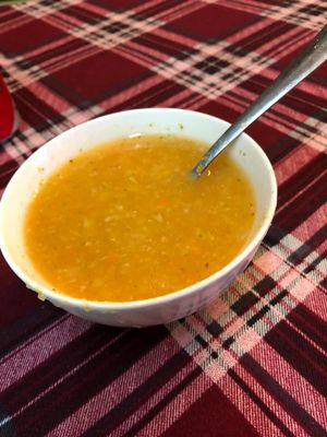 Vegan Christmas Dinner: Starter: Veggie soup. at Bookworm's Coffee in Ho Chi Minh City