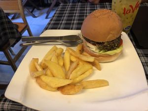 Red lentil burger at Bookworm's Coffee in Ho Chi Minh City