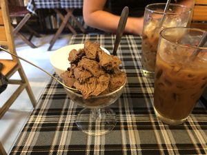 Ice cream and ice white coffe, really nice taste of coconut caramel at Bookworm's Coffee in Ho Chi Minh City