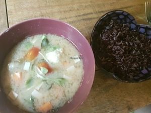 miso soup served with black rice at The Yogarden in Koh Samui