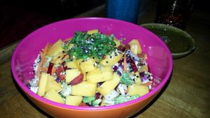 chopped veggies and mango at The Yogarden in Koh Samui