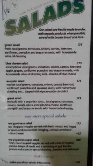 salad menu at The Yogarden in Koh Samui