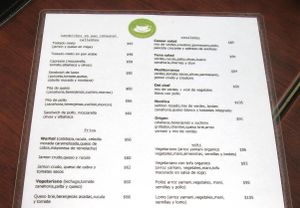 the menu at Origen in Buenos Aires