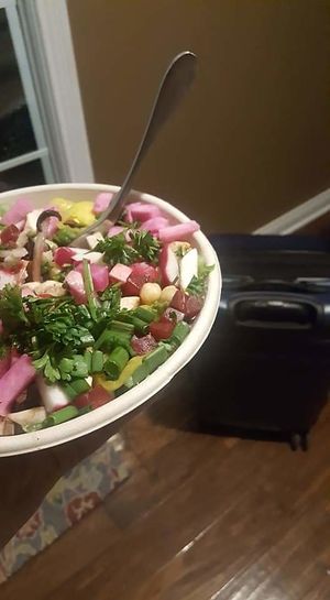 Mmmmm... Fresh vegan food!
Greek salad! Add falafel as a protein! at Blue Grill in Milford