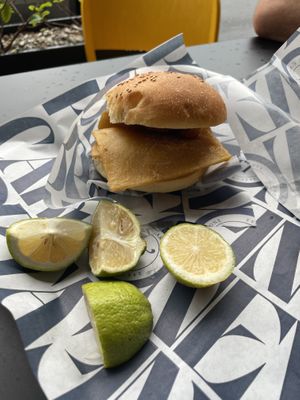 Bread with chickpea fritters and potatoes with lemon   at Porta Carbone - Cala in Palermo