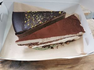 Chocolate orange cake and tiramisu at Vega in Skopje