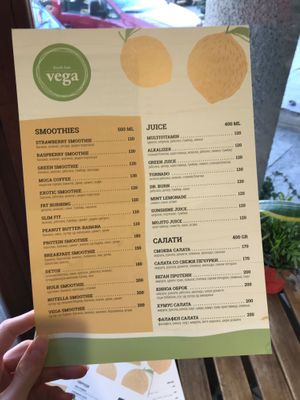 Menu page at Vega in Skopje