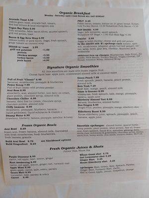 Menu from March 2021 at Bay Naturals Healthy Market & Kitchen in Myrtle Beach