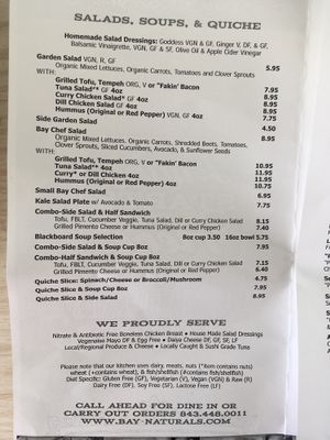 Menu pg 2 at Bay Naturals Healthy Market & Kitchen in Myrtle Beach