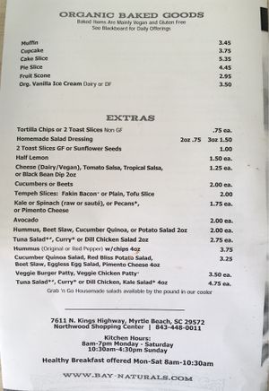 Menu page 6 at Bay Naturals Healthy Market & Kitchen in Myrtle Beach