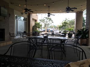 Outside patio is dog friendly  at Bay Naturals Healthy Market & Kitchen in Myrtle Beach