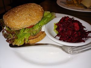 Beyond burger with beet slaw at Bay Naturals Healthy Market & Kitchen in Myrtle Beach