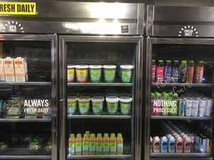 Fridge for soups, salads, pre-made juices, etc.  at Juice Press - 55th St in New York City