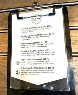 Vegan breakfast sandwich on menu   at Olympia Coffee Roasting in Seattle