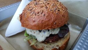 beet burger at Chwast Food in Warsaw