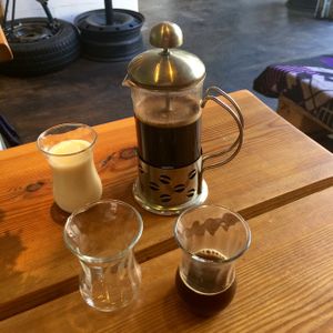 French press  at Chwast Food in Warsaw