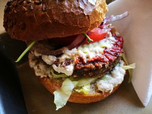 Mushroom burger at Chwast Food in Warsaw