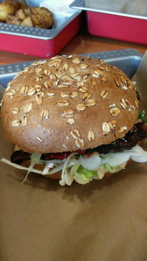 Seitan hamburger at Chwast Food in Warsaw