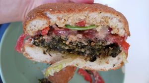 Spinach burger at Chwast Food in Warsaw