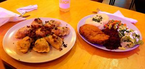 Pierogi and schnitzel at Chwast Food in Warsaw