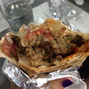 amazing :) eggplant pomegranate falafel sandwich  at Falafel Bejrut - Moliera in Warsaw