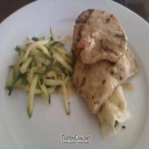 lemon rosemary seitan with asparagus crepe and zucchini at Madeleine Bistro in Tarzana