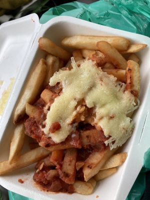 Pizza fries  at Killer Vegan in Union