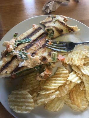 Country fried ";Chik-in"; panini w/chips at Killer Vegan in Union