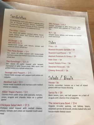 Menu at Killer Vegan in Union