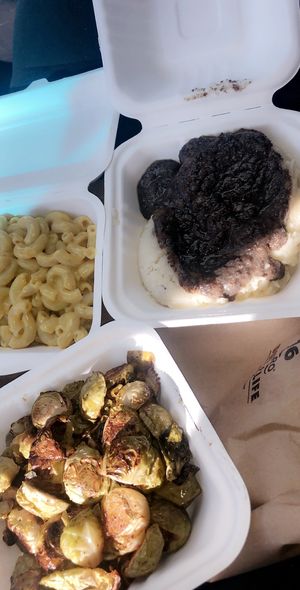 Mac and cheese, mashed potatoes and gravy, and sautéed Brussel sprouts 👌🏼😋 at Killer Vegan in Union