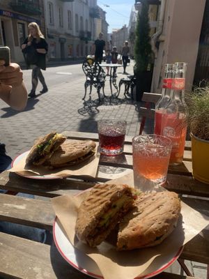 Sandwiches with jack fruit and mushrooms& cheese at KIRAS - Totoriu 7 in Vilnius
