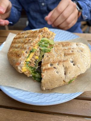 Sandwich with jalapeño (really nice flavor, no gluten free bread available)  at KIRAS - Totoriu 7 in Vilnius