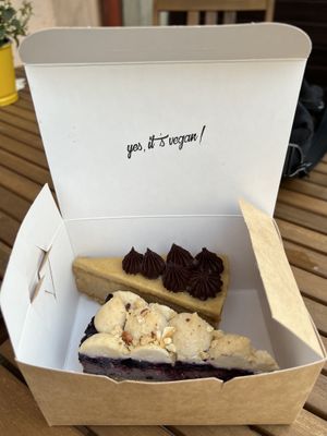 Chickpea caramel cake (delicious) and hazelnut blueberry cake (good), not pictures mint cocoa (amazing)  at KIRAS - Totoriu 7 in Vilnius