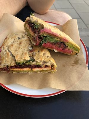 Tofu and beetroot sandwich (vegan) at KIRAS - Totoriu 7 in Vilnius