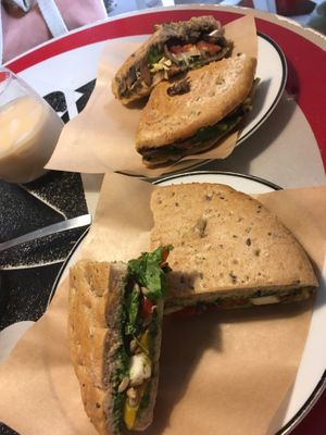 Sandwiches mushroom/cheese and bell pepper/feta😄 at KIRAS - Totoriu 7 in Vilnius