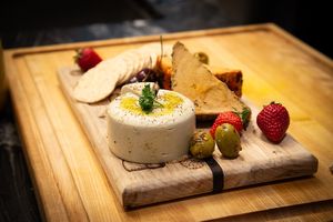 Cheese block from 'Vegan Cheese & Milks' class at Roni's Kitchen in Calgary