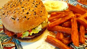 Burger Veggie with sweet potatoes and vegan Mayonaise. at Falafel Masters in Eindhoven