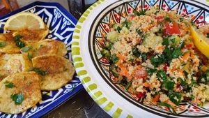 Taboulah salad with grilled, seasoned potatoes. at Falafel Masters in Eindhoven