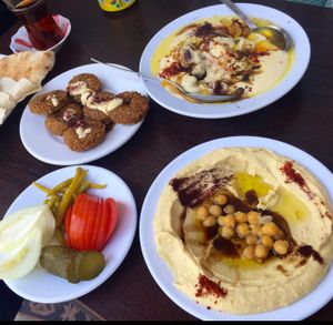 Delicious spread of vegan goodness, plus tea. $AUD6. at Old Damascus in Istanbul