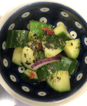 spicy cucumber salad at Maison Blunt in Zurich