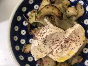 Home made vegan mozarella at Maison Blunt in Zurich