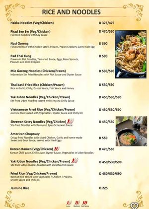 Rice and noodle dishes with marked veg options at Ginger Restaurant in Serrekunda