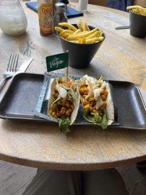 Vegan tacos with corn & salad  at Las Iguanas in Newcastle Upon Tyne