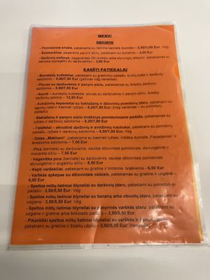 Menu; vegan option are marked with “Veg” - they don’t have Cepeliniai anymore:(  at Ajurvedine Virtuve in Vilnius