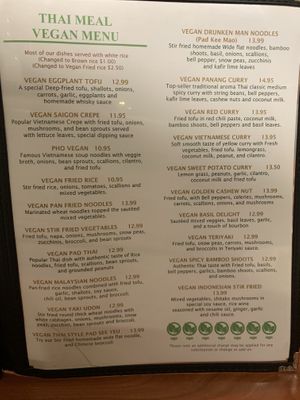 Vegan Menu at Thai Meal in Plantation
