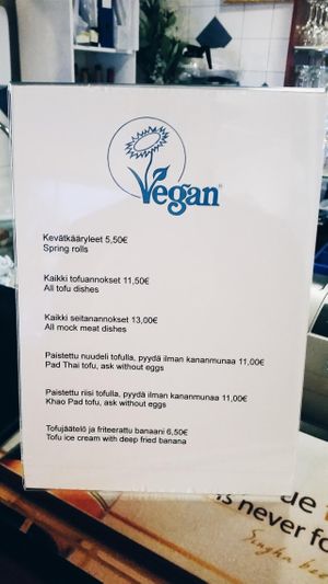 Vegan menu at Thai Thai in Helsinki