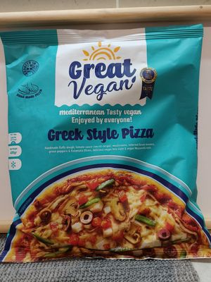 Greek style vegan pizza at Sklavenitis in Thessaloniki