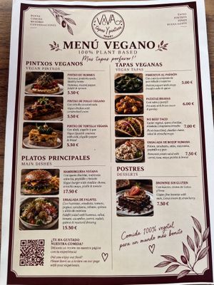 Vegan menu  at Viva Tapas y Pintxos in Estepona