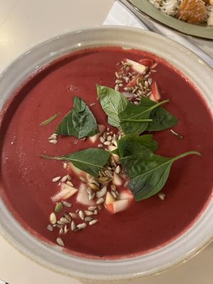 Beetroot soup  at Roots Kitchen in Turku